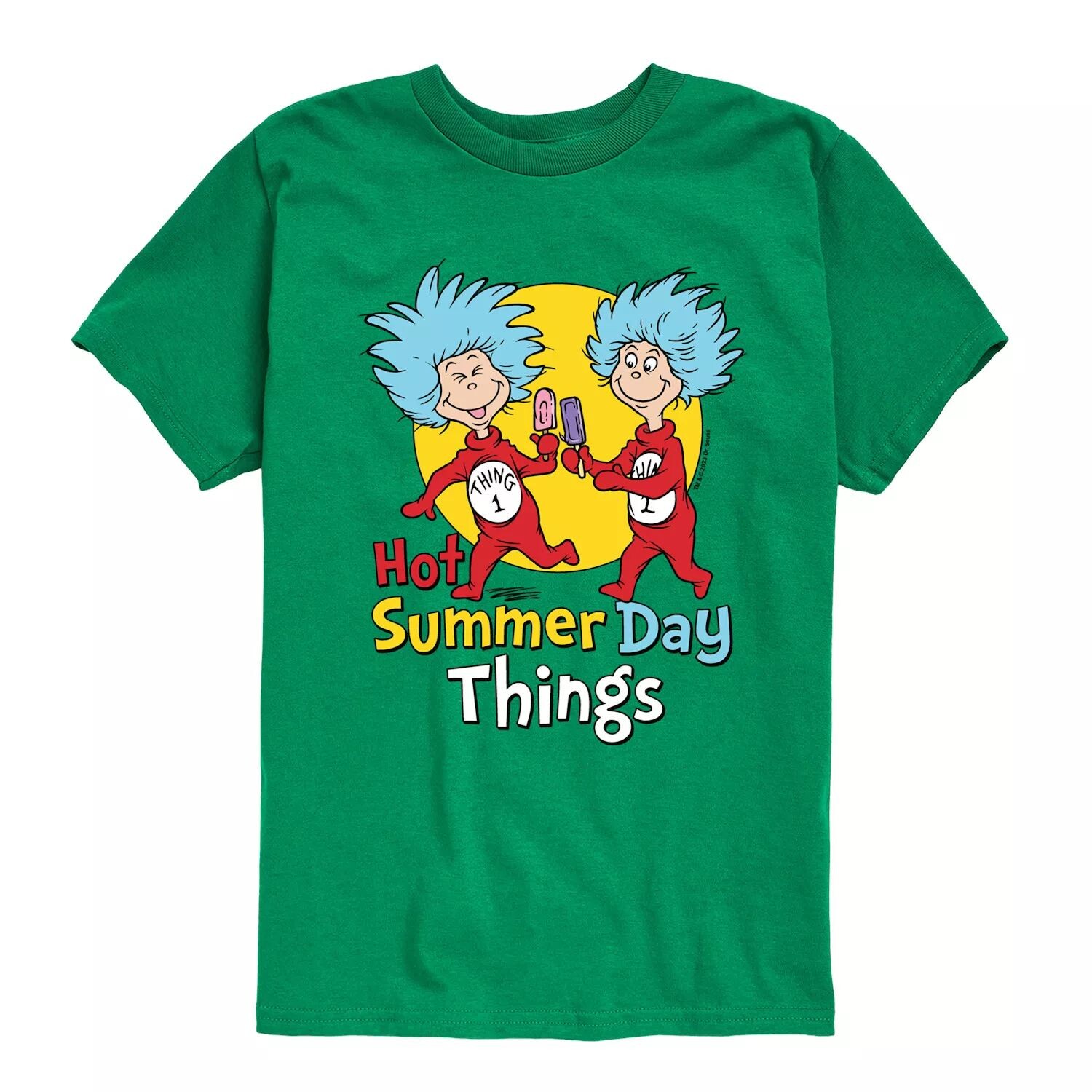 

Футболка с рисунком «Hot Summer Day Things» для мальчиков 8–20 лет Dr. Seuss Thing One & Thing Two Licensed Character, зеленый