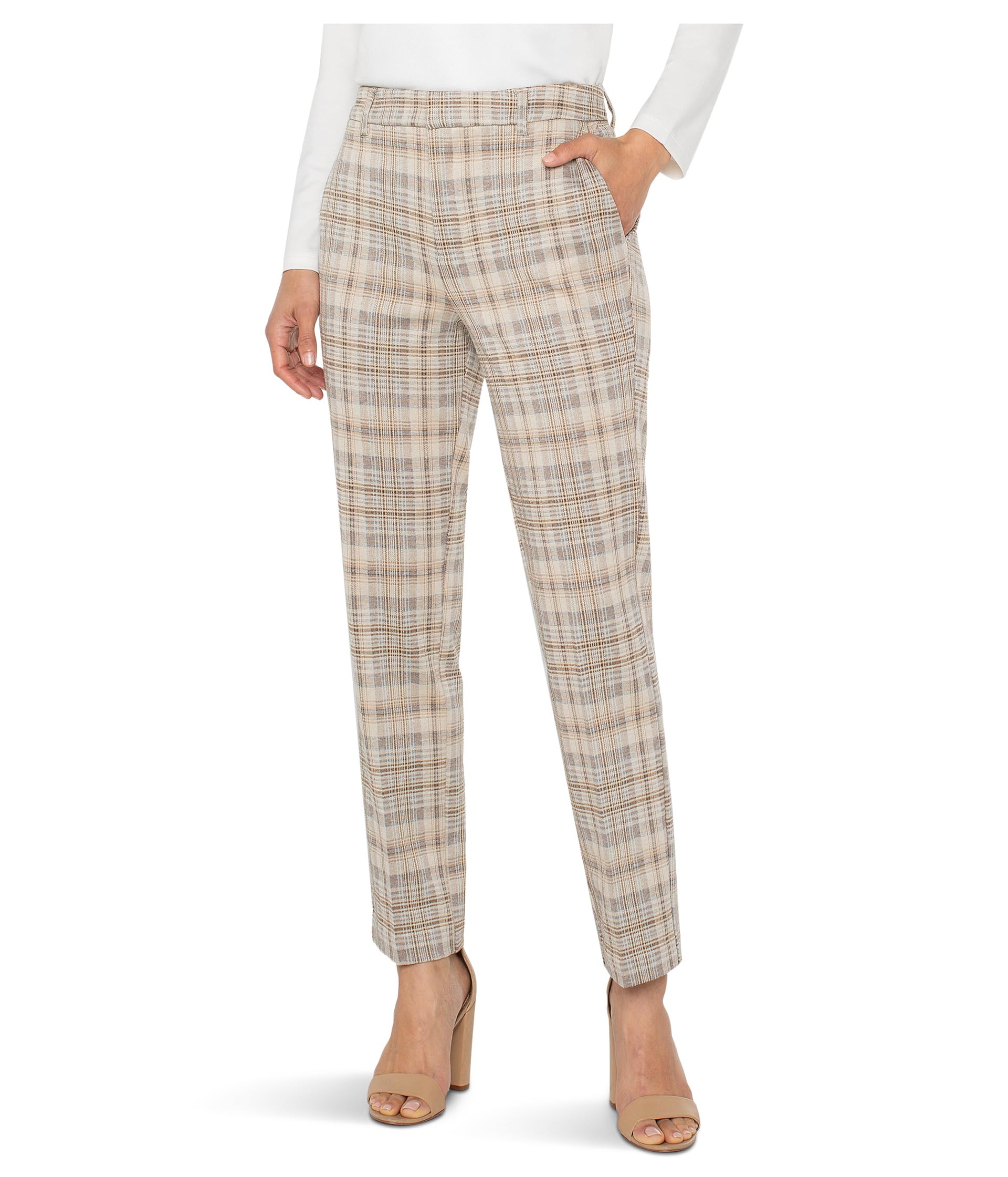 

Брюки Liverpool Los Angeles Petite Kelsey High-rise Trouser 26" Inseam, цвет Khaki/Cream Campbell Plaid