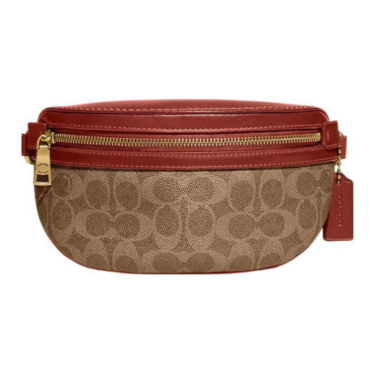 

Плечевая поясная сумка через плечо из лакированного полотна с телячьей кожей Trumpets женская бежевая COACH