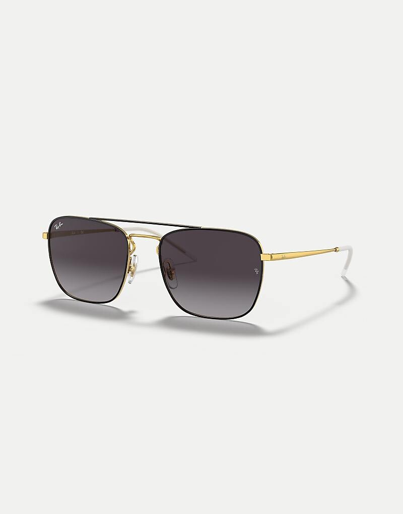 

Солнцезащитные очки Ray-Ban RB3588 в черно-золотой квадратной оправе с серыми линзами