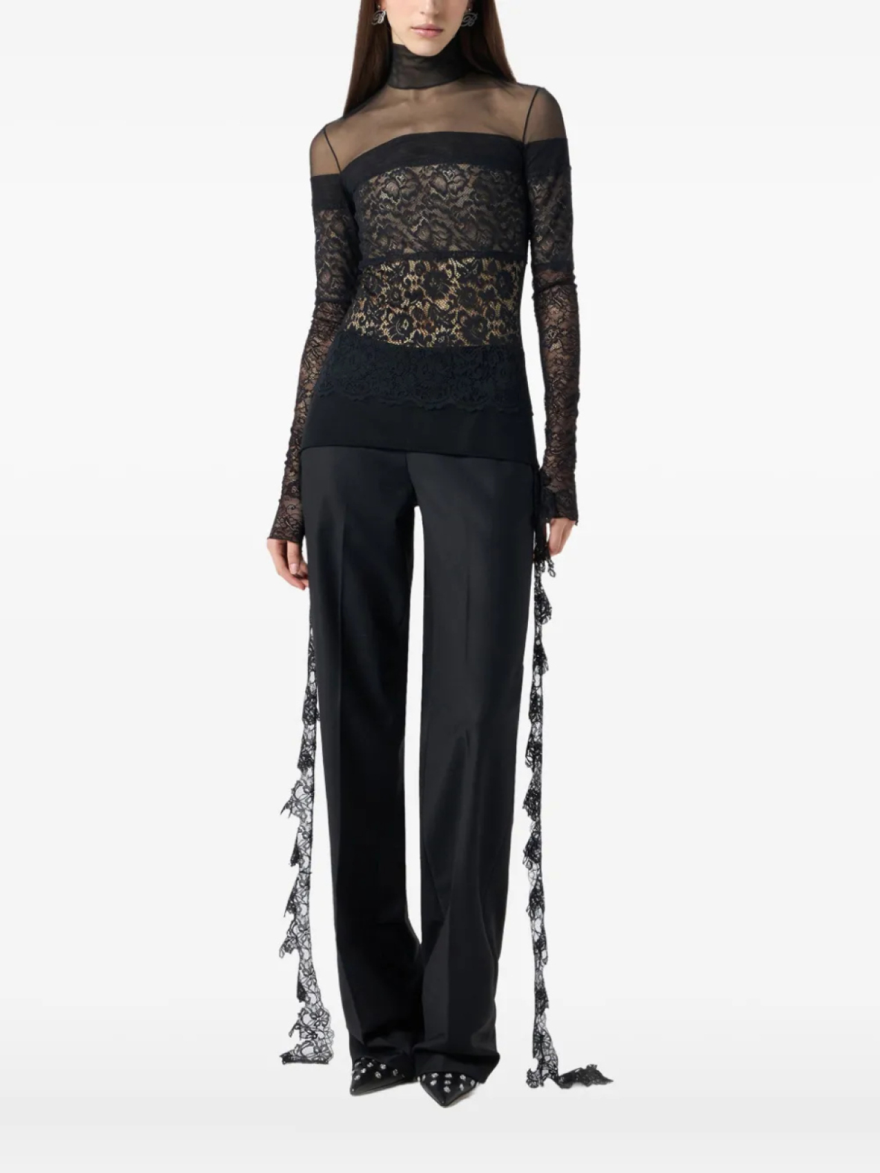 

Blumarine кружевной топ с высоким воротником, черный