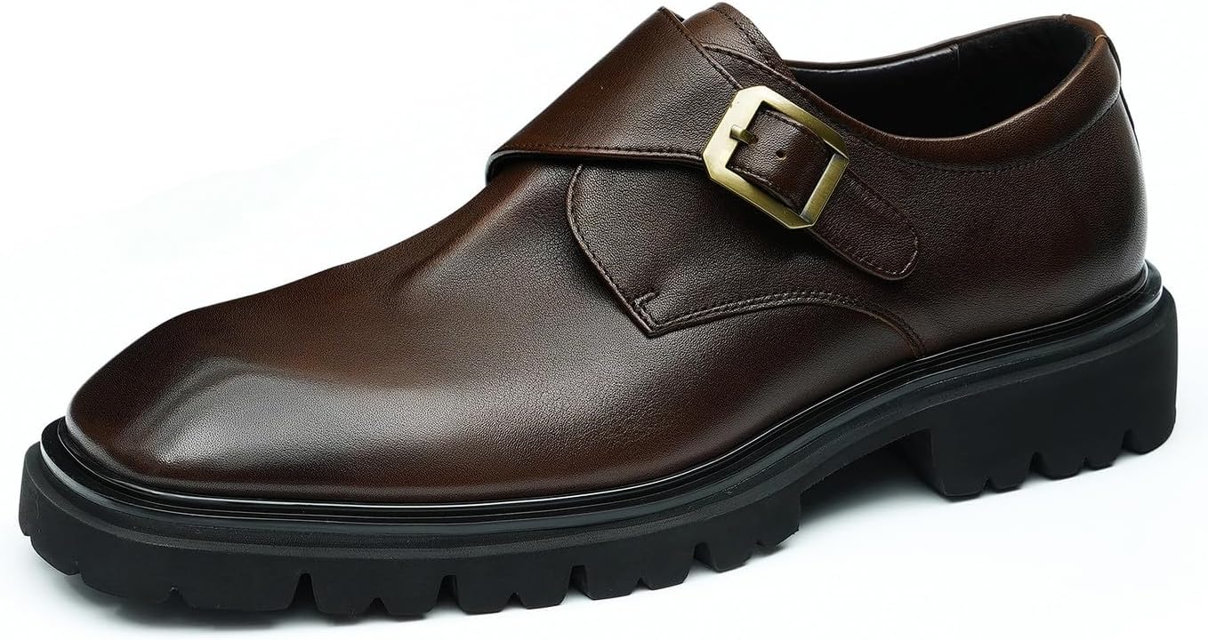 

Мужские лоферы Santimon, формальные туфли-слипоны из кожи с пряжкой, для бизнеса, свадьбы, повседневной носки, модные летние туфли для мужчин и мальчиков, коричневый