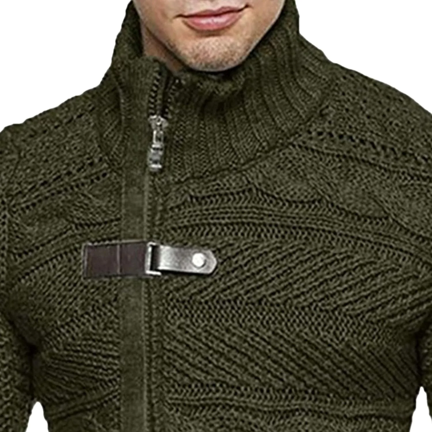 Мужской водолазка на молнии стильный свитер с косой вязкой slim fit — фото 2