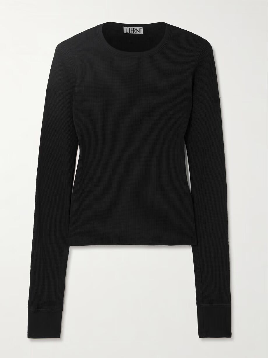 

Футболка эластичной вязки из хлопка и модала вафельной вязки Éterne, черный