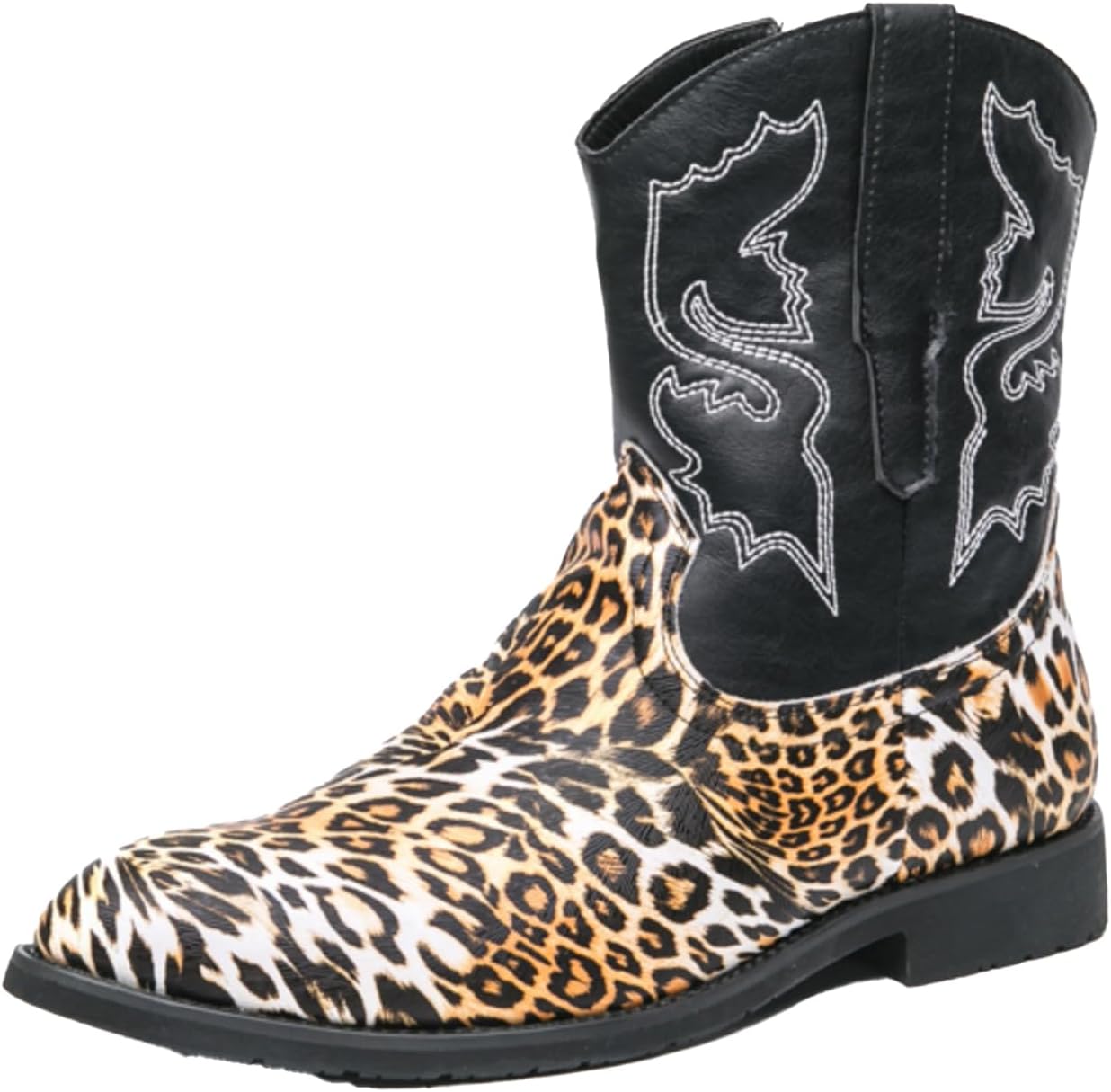 

Мужские кожаные ботинки с леопардовой вышивкой, на молнии сбоку, с низким массивным каблуком, зауженным носком, нескользящие, Челси, для повседневной носки, вечеринок, выпускного и свадьбы Qwuieoin, черный