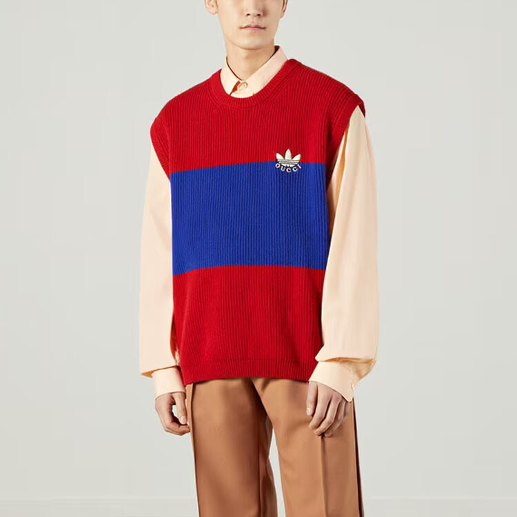 Свитер без рукавов Adidas Originals FW22, вышитый, цветной, с круглым вырезом, красный — фото 3