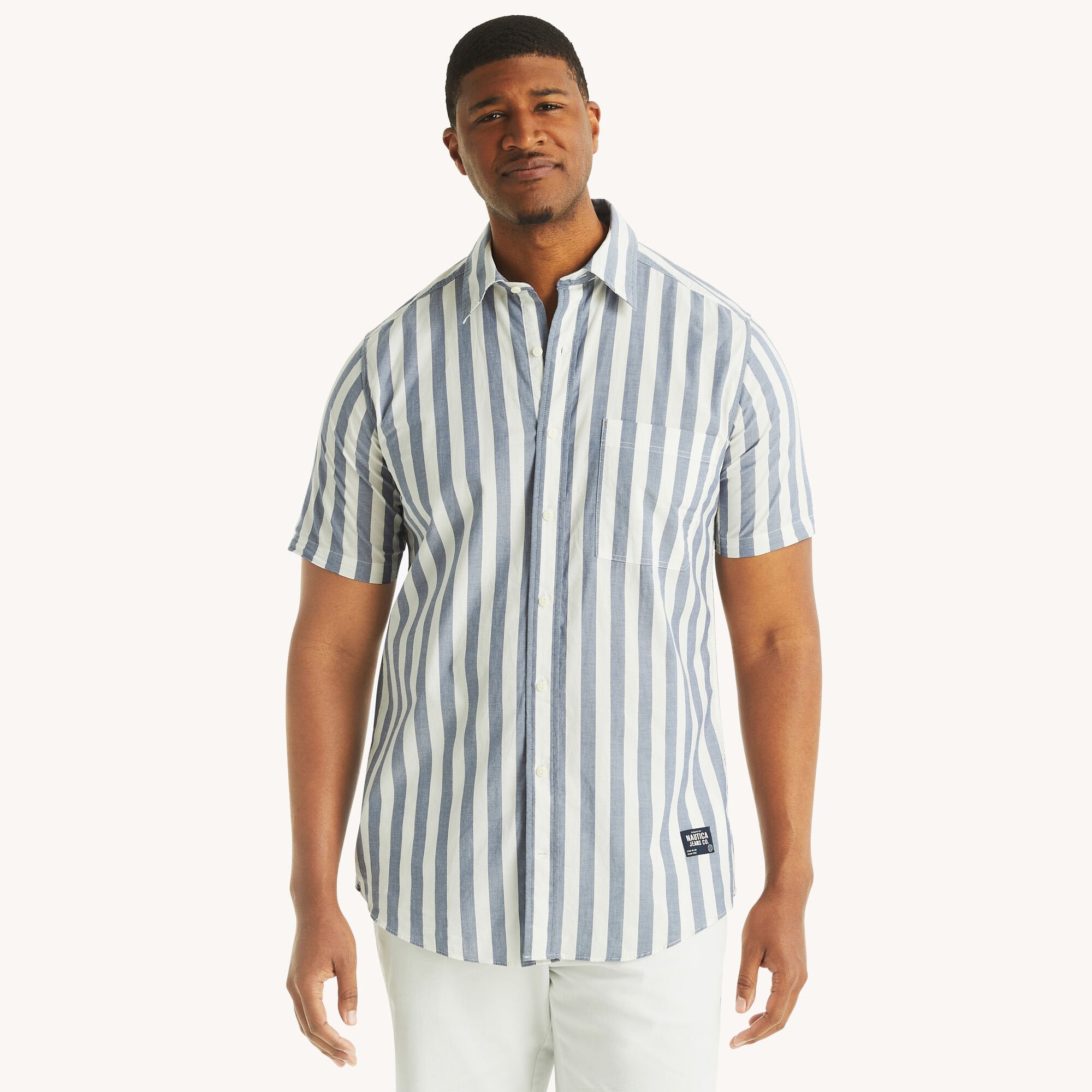 

Nautica Mens Nautica Jeans Co. Рубашка в полоску с коротким рукавом для больших и высоких, цвет sail white ns