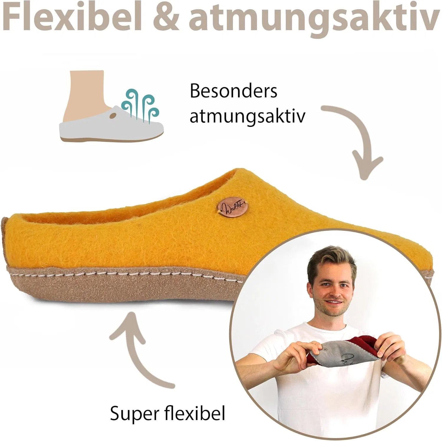 Войлочные тапочки Footprint Barefoot унисекс с кожаной подошвой, изготовлены из 100% шерсти, экологично WoolFit, Orange — фото 2