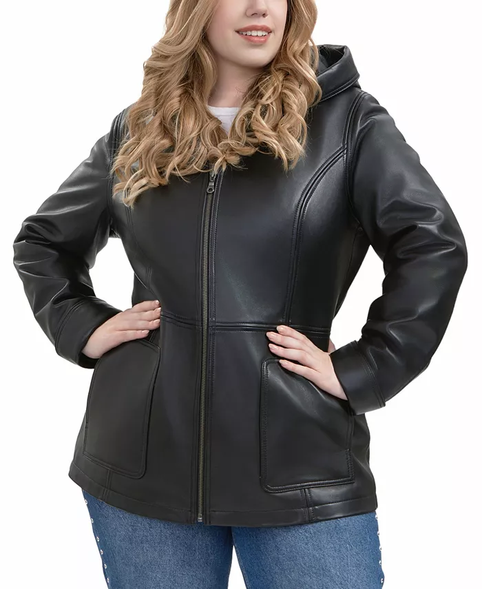 

Кожаное пальто Cara с капюшоном больших размеров BGSD, черный