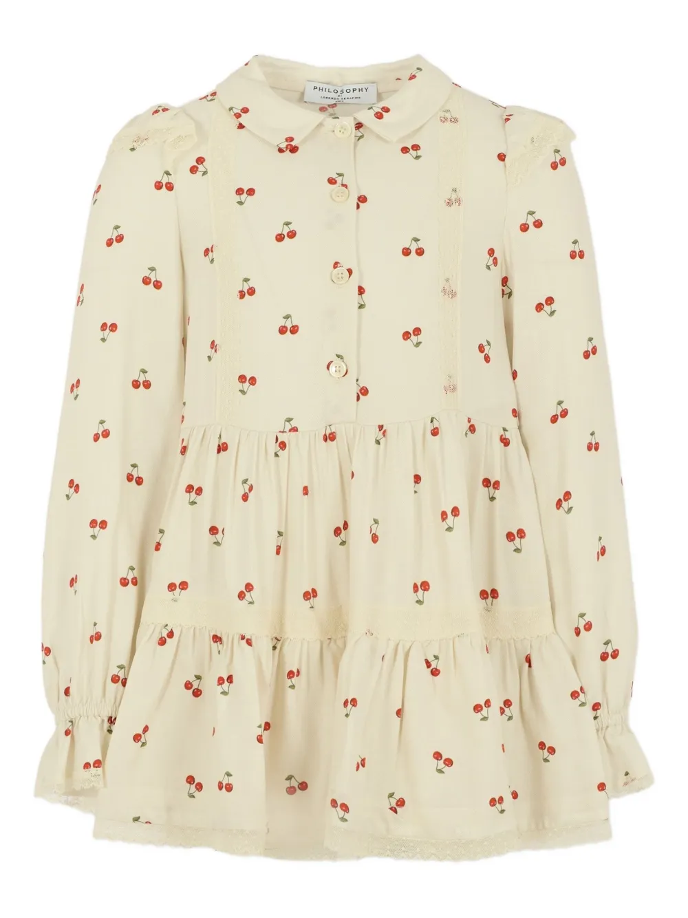 

Платье с вишневым принтом и отделкой кружевом Philosophy Di Lorenzo Serafini Kids, нейтральный