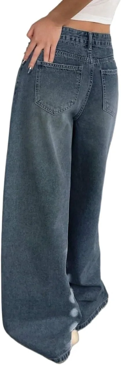 Женские классические джинсы Wide-Leg с карманами и пуговицами Generic, Dark Wash