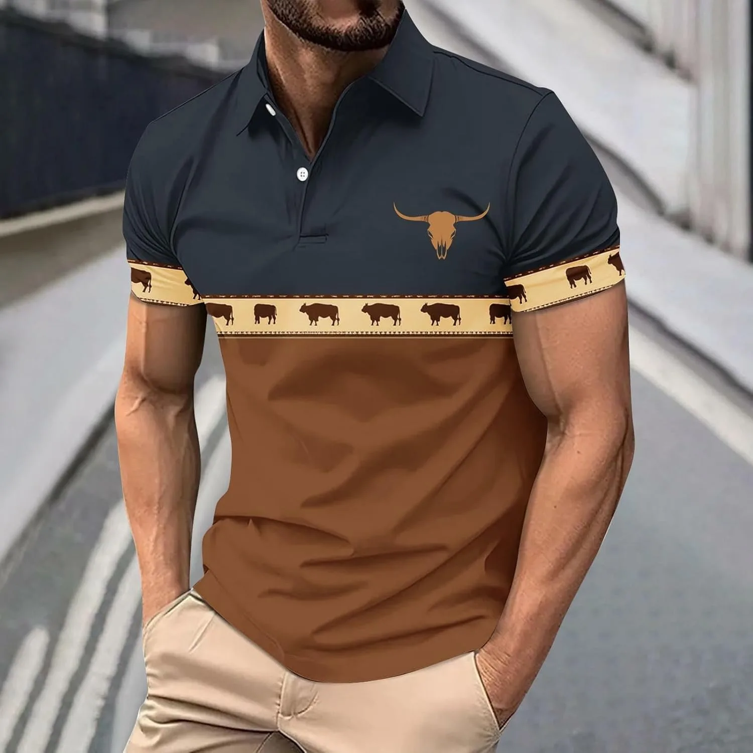 Мужская футболка с коротким рукавом Vintage Loose Button Down — фото 2