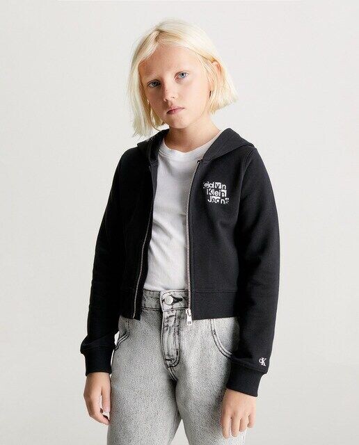 

Толстовка для девочки на молнии и капюшоне Calvin Klein, черный