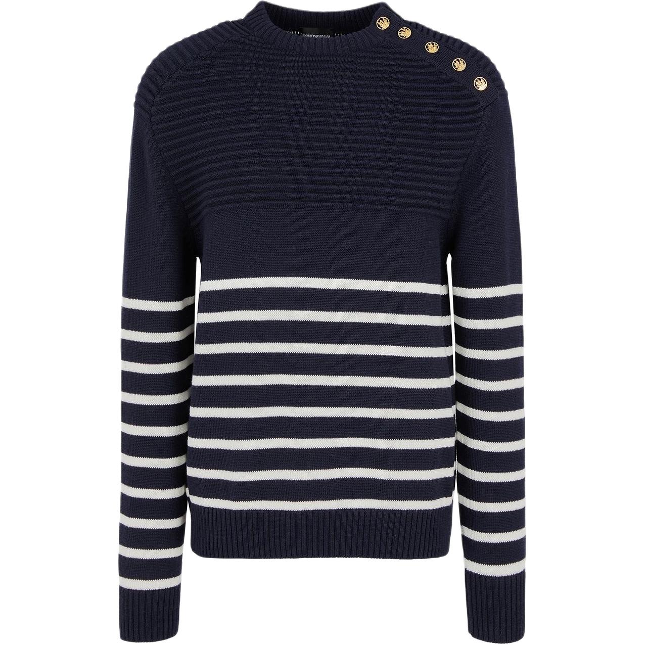 

Свитер из смесовой вирджинской шерсти с застежкой на плече и контрастной полосой EMPORIO ARMANI, морской синий