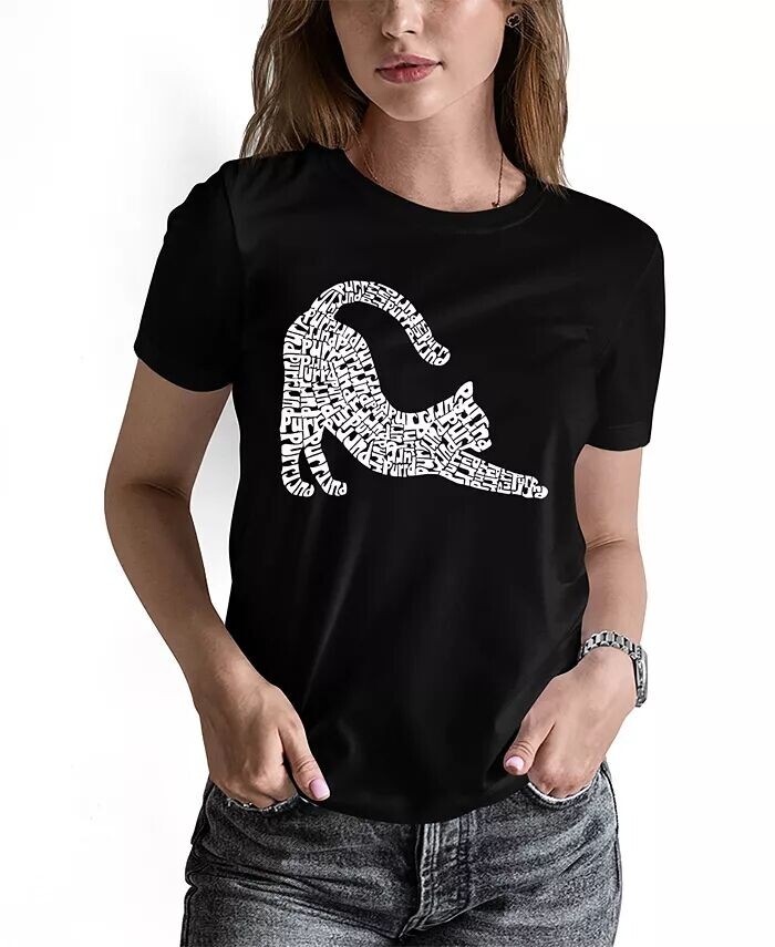 

Женская футболка Stretching Cat Word Art с круглым вырезом LA Pop Art, черный