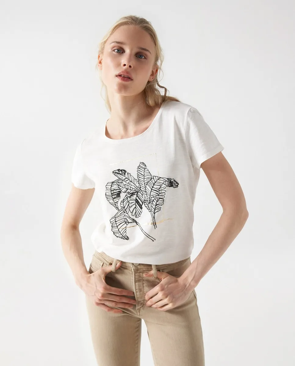 

Женская футболка с коротким рукавом и рисунком на передней стороне Salsa Jeans, бежевый