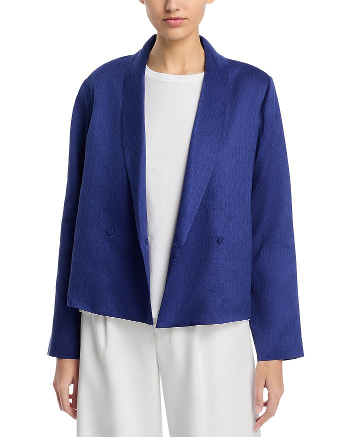 

Льняной жакет с шалью из шелка Eileen Fisher, синий