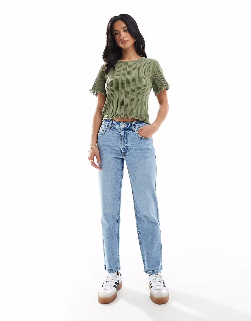 

ASOS DESIGN Petite облегающие удобные джинсы mom fit средне-синего цвета ASOS Petite