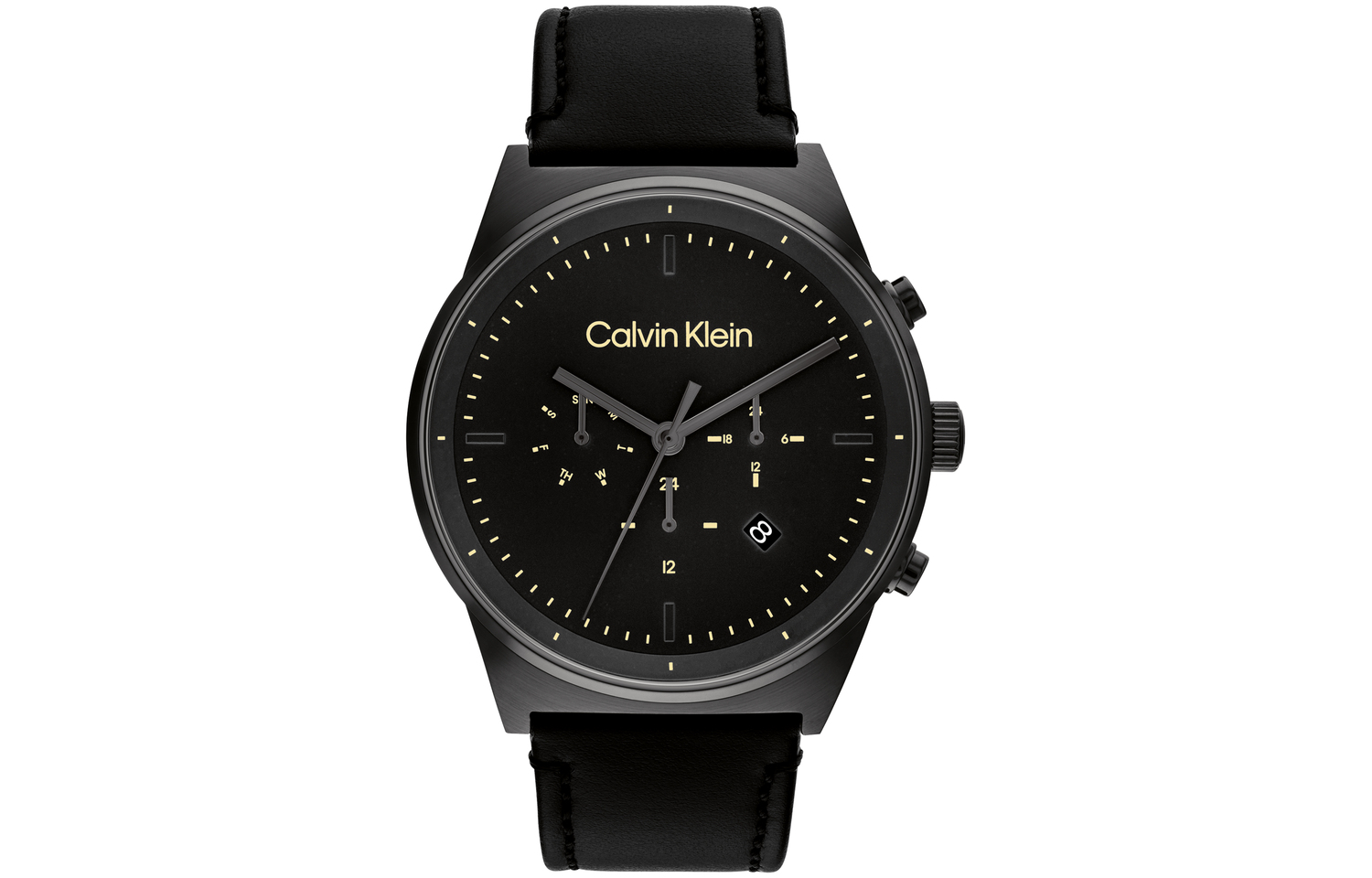 

Часы CALVIN KLEIN с кварцевым механизмом на кожаном ремешке 44 мм черный циферблат мужские