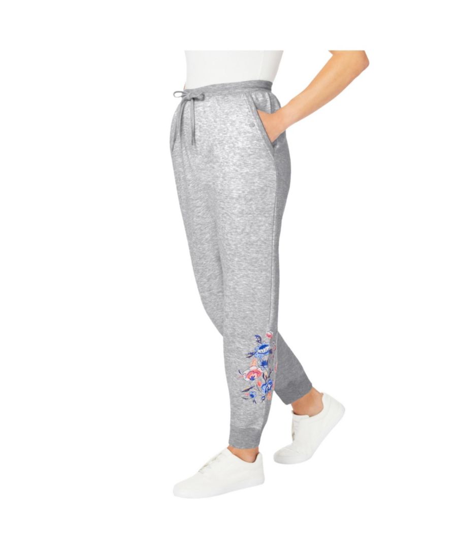

Женские спортивные брюки Within Better-Fleece Pull-On Jogger Sweatants Woman Within, Heather grey floral embroidery