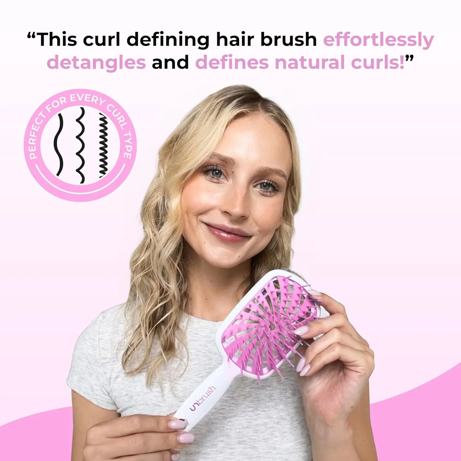 FHI Heat UNbrush Plus - щетка для вьющихся волос для бережного и эффективного расчесывания влажных или сухих ломких волос - расческа с 84 гибкими щетинками, ультралегкая, вентилируемая, антистатическая, Bubble Gum — фото 2