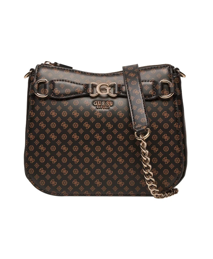 

Кожаная сумка через плечо с золотистыми деталями Guess, коричневый