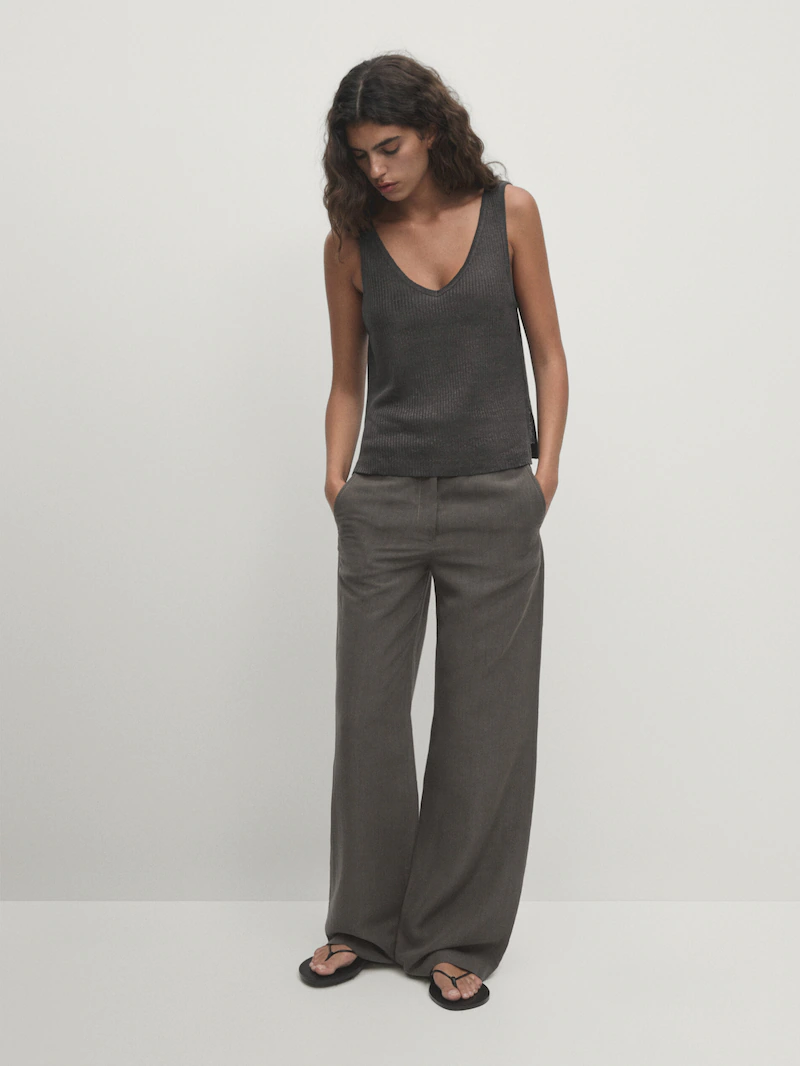 

Топ из 100% льна с бретелями Massimo Dutti, серый