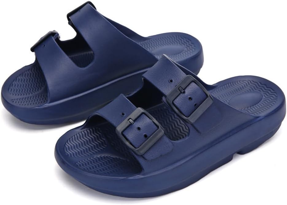 

Шлепанцы для женщин и мужчин с двойной пряжкой, регулируемой толстой подошвой, подушечками, для ванной комнаты, плоские сандалии из ЭВА, однотонные повседневные туфли Yfdzkj, синий