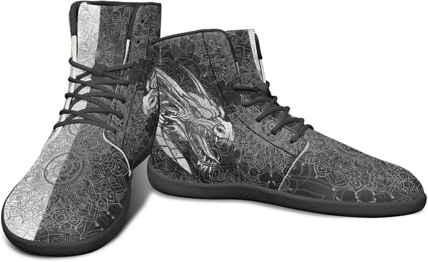 

Высокие кроссовки с драконовым узором, черно-белые, мандала, из ПУ, повседневные спортивные обувь для зала, заземленные для мужчин Watdotory