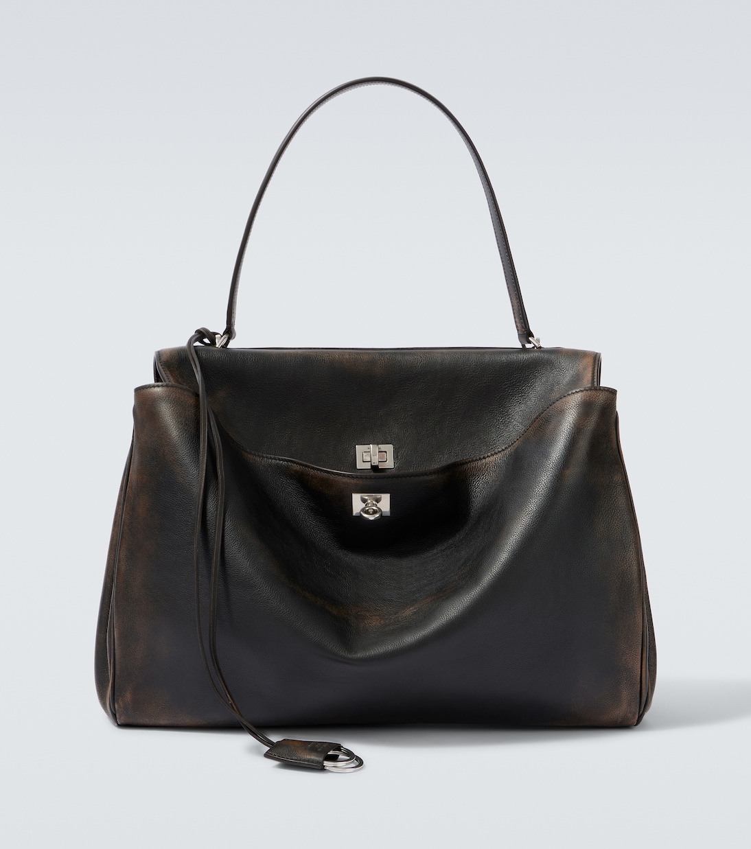 

Родео большая потертая кожаная сумка-тоут Balenciaga, Light Brown/Dk Brown