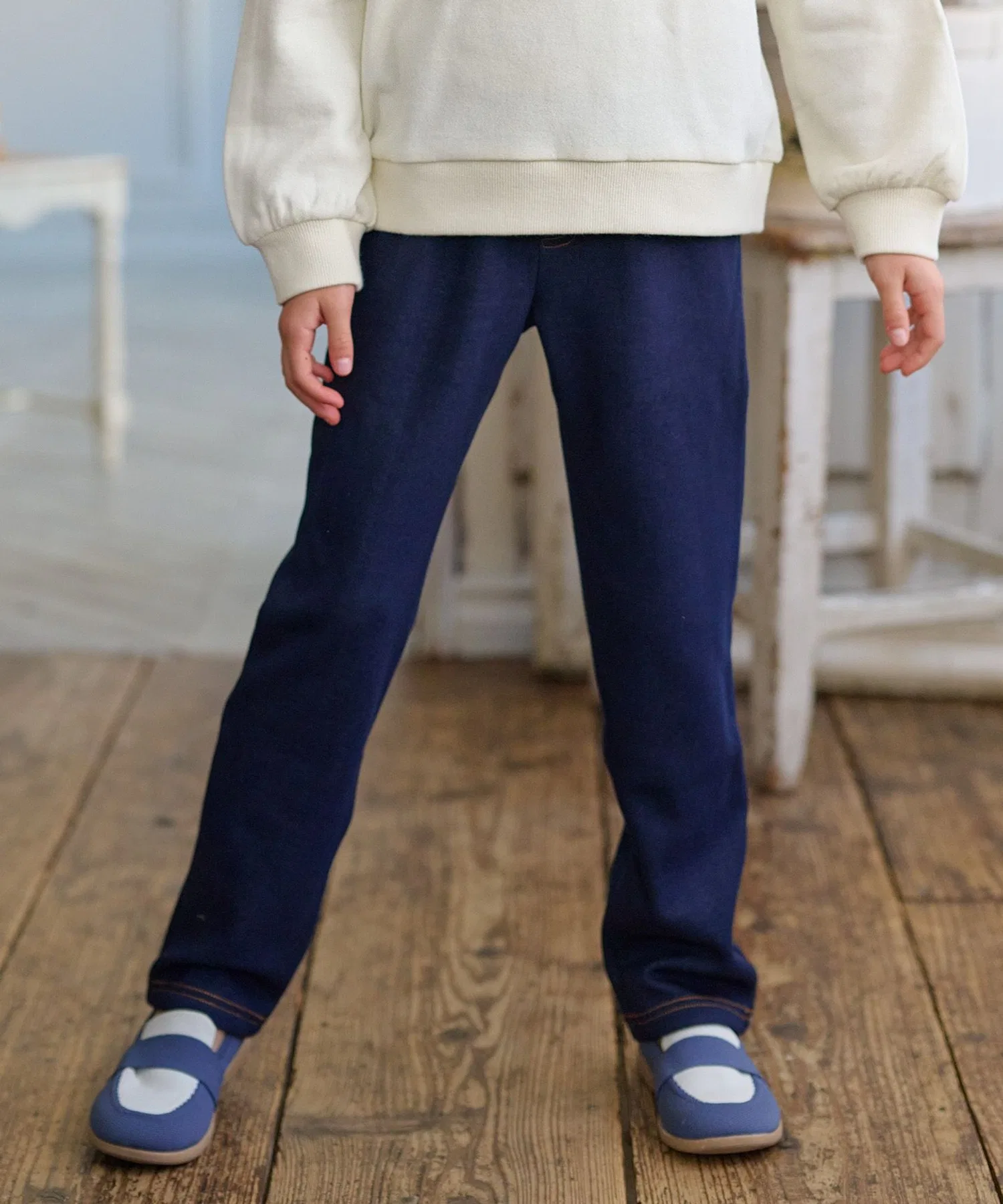Детские брюки из денима с начёсом Kumikyoku тёмно-синие