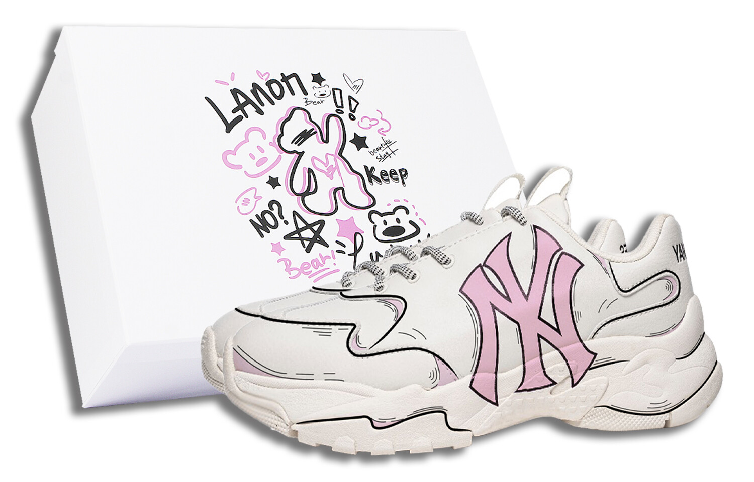 

Кроссовки MLB Big Ball Chunky Chunky Sneakers Unisex Low-top White/pink, белый