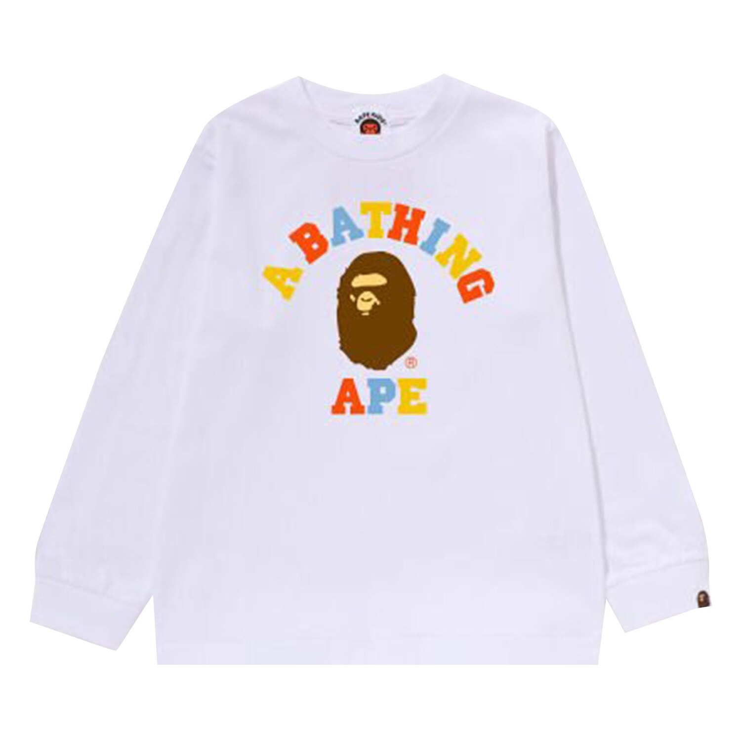 

Футболка с длинными рукавами для колледжа BAPE Kids Colors, Белая, Белый, Футболка с длинными рукавами для колледжа BAPE Kids Colors, Белая