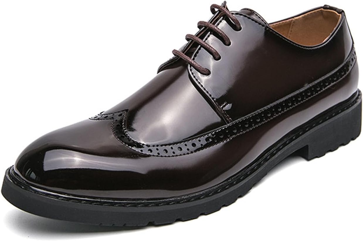 

Мужские лакированные туфли-оксфорды на низком каблуке с перфорацией, модные туфли с острым носком, на платформе, с рифленой подошвой, нескользящей шнуровкой, удобные деловые туфли-броги, дерби для вечеринки, свадьбы Bhdjk, коричневый
