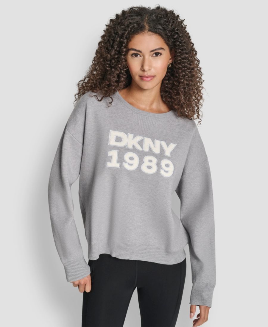 

Женский свитер с текстурированным логотипом и круглым вырезом DKNY, Grey
