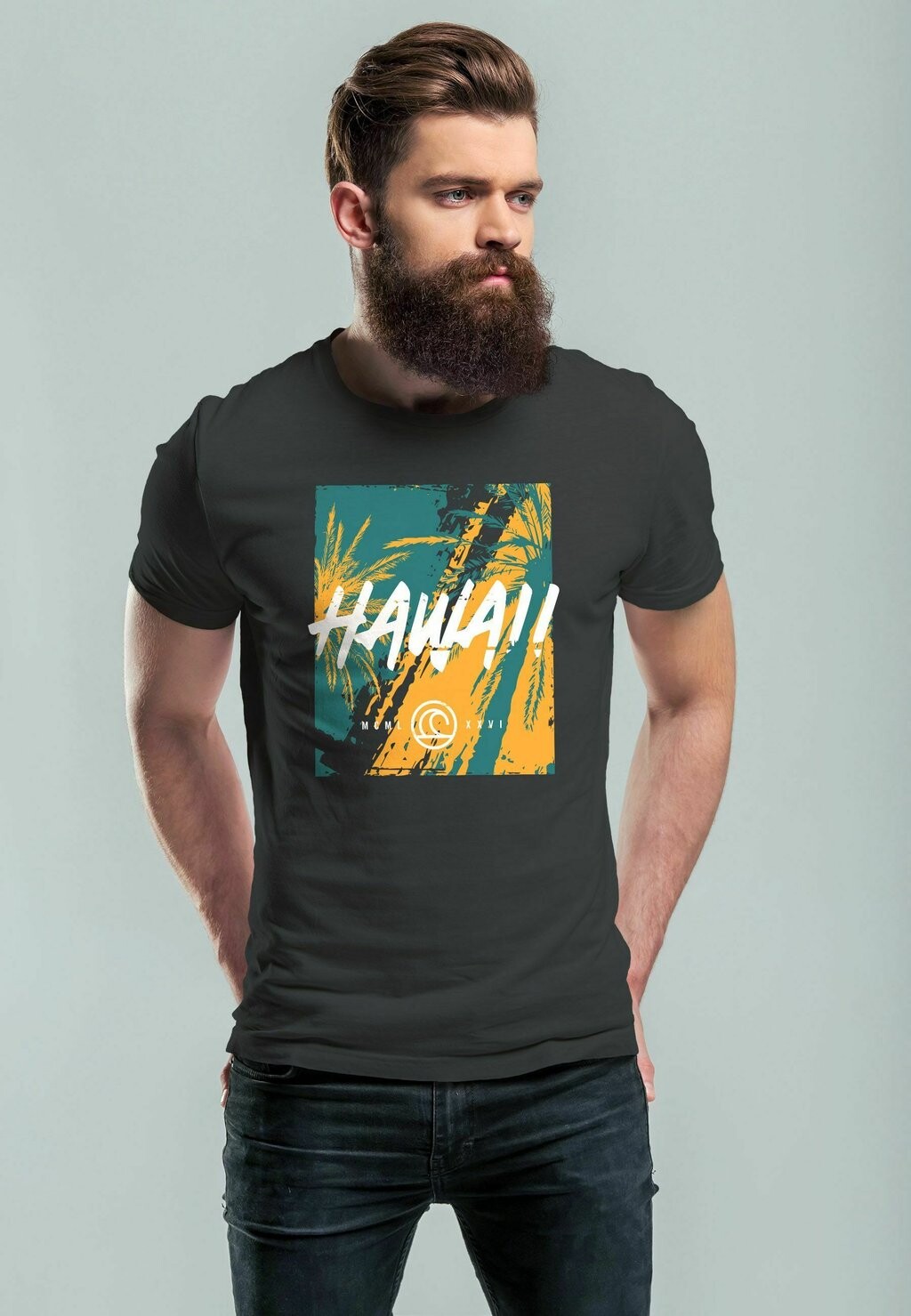 

Футболка с принтом HAWAII SURFING PALMEN SOMMER FASHI Neverless, темно-серый