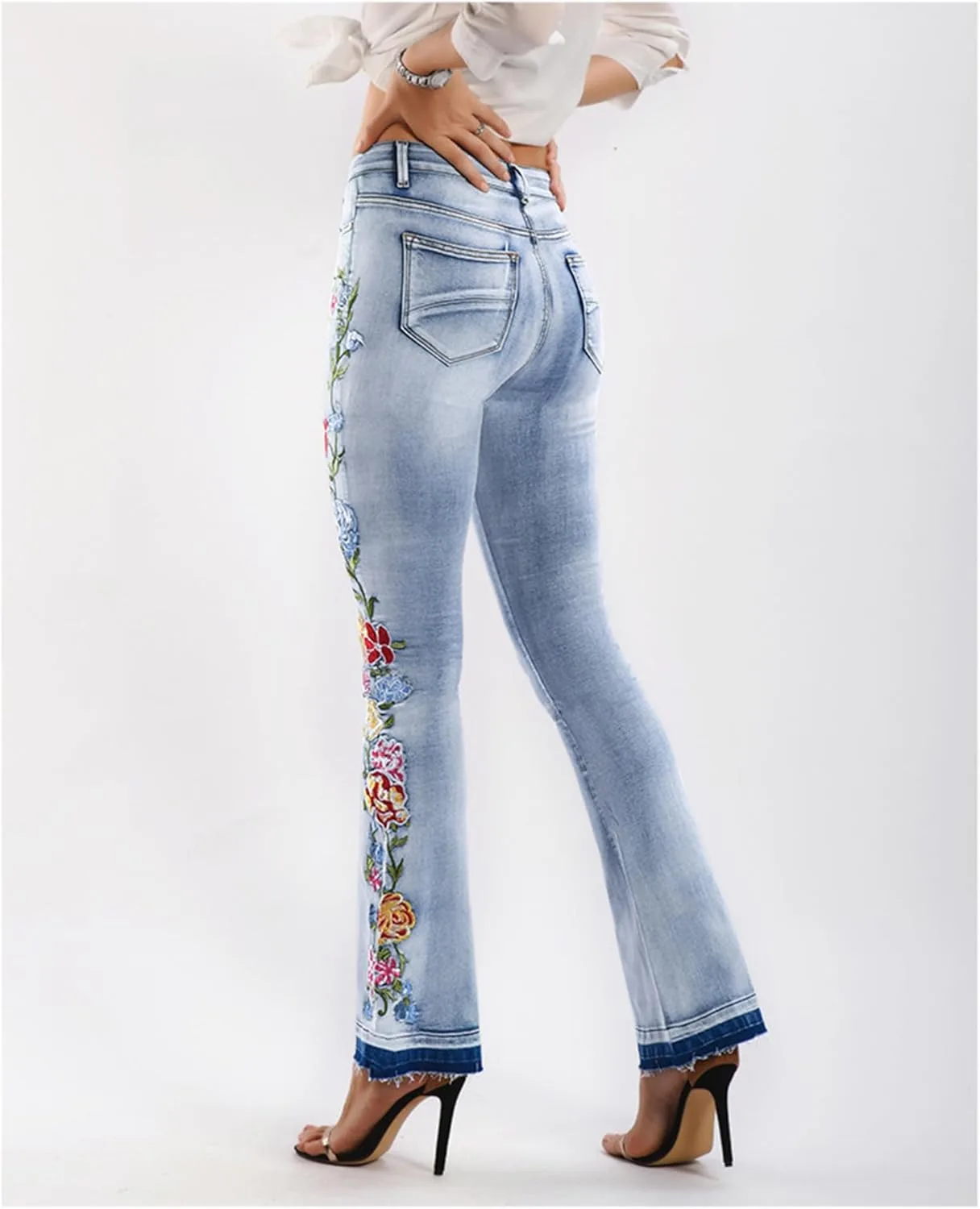 Andongnywell женские джинсы plus size slim fit с вышивкой — фото 3