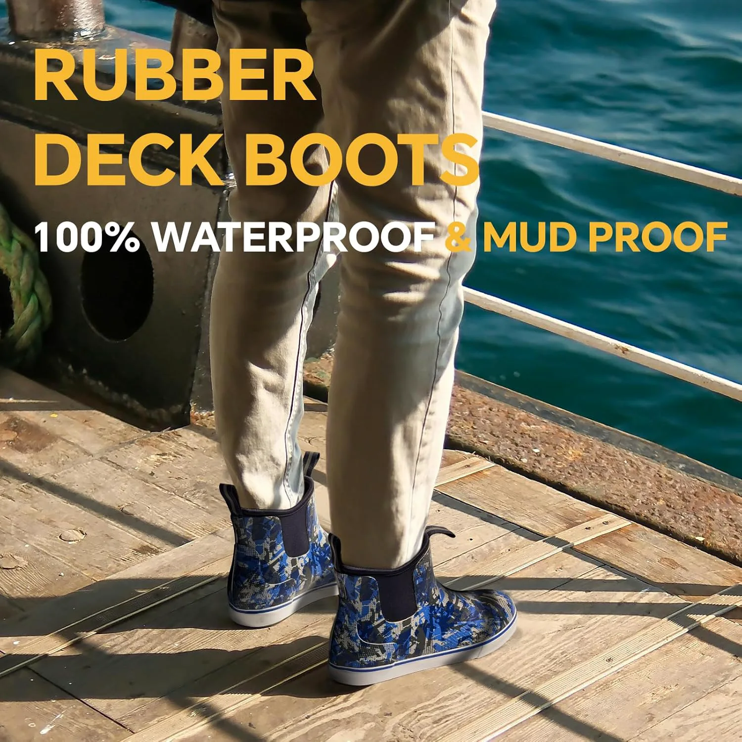 Мужские ботинки Furuian Deck, рыболовные ботинки, водонепроницаемые дождевые ботинки, ботильоны на щиколотку, слипоны из неопрена и резины, челси для мужчин, ботинки для садоводства, рыбалки, походов, плавания и парусного спорта, красный — фото 4