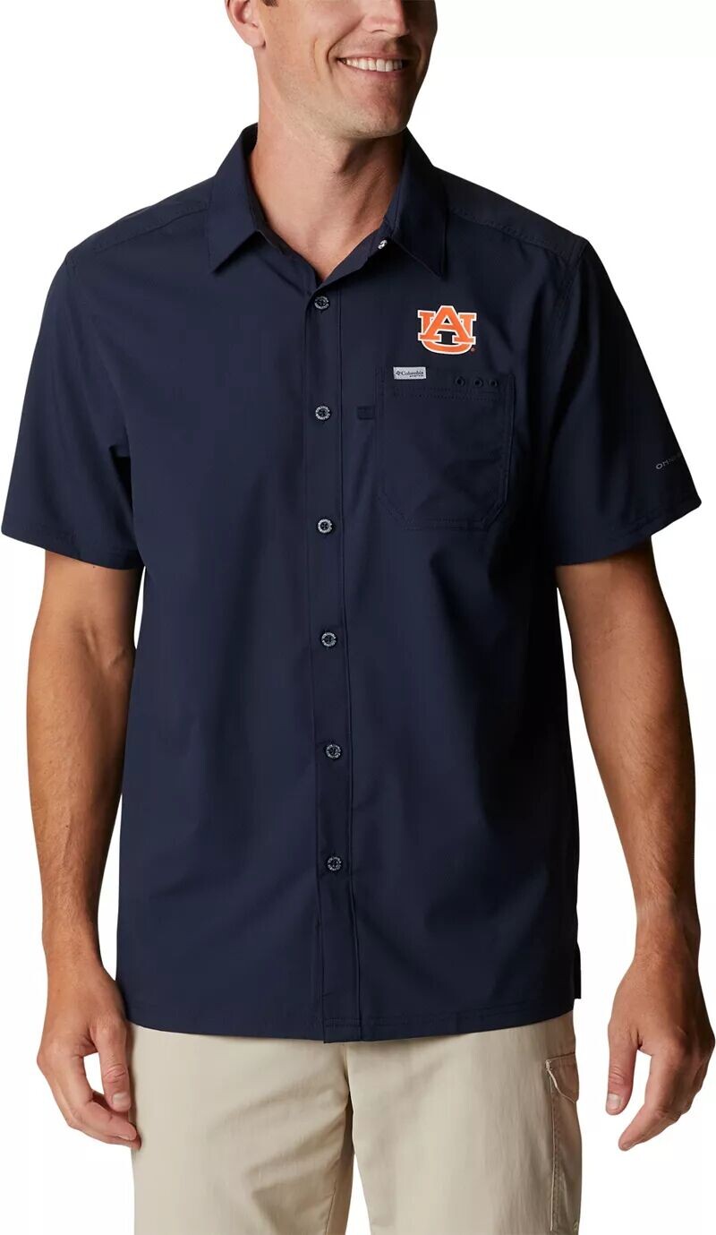 

Мужская рубашка на пуговицах Columbia Auburn Tigers синяя Slack Tide