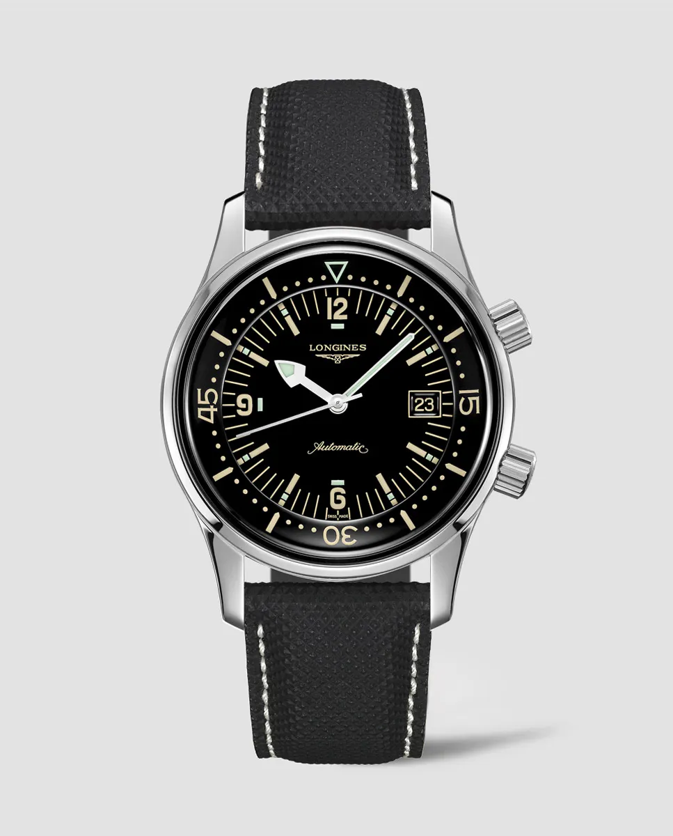 

Longines L37744500 The Longines Legend Diver черные текстильные мужские часы, черный