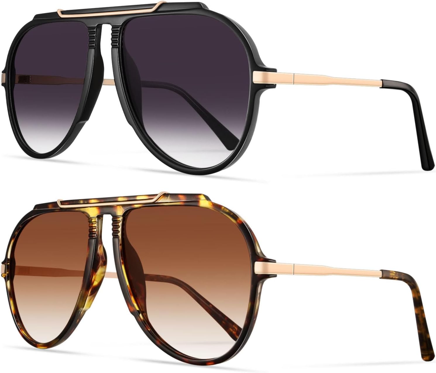 

Солнцезащитные очки-авиаторы YDAOWKN для женщин и мужчин, в стиле ретро 70-х, золотистый металлик, плоская верхняя часть, Black Frame - Gradient Black Lens + Tortoise Frame - Gradient Brown Lens