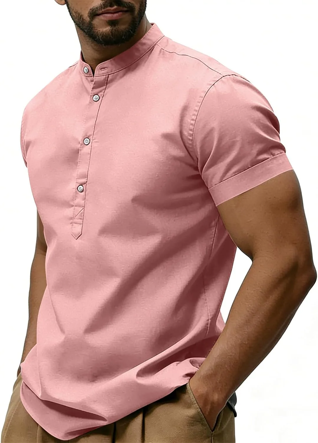 

Футболка-поло мужская Cotton Linen, короткий рукав, свободная