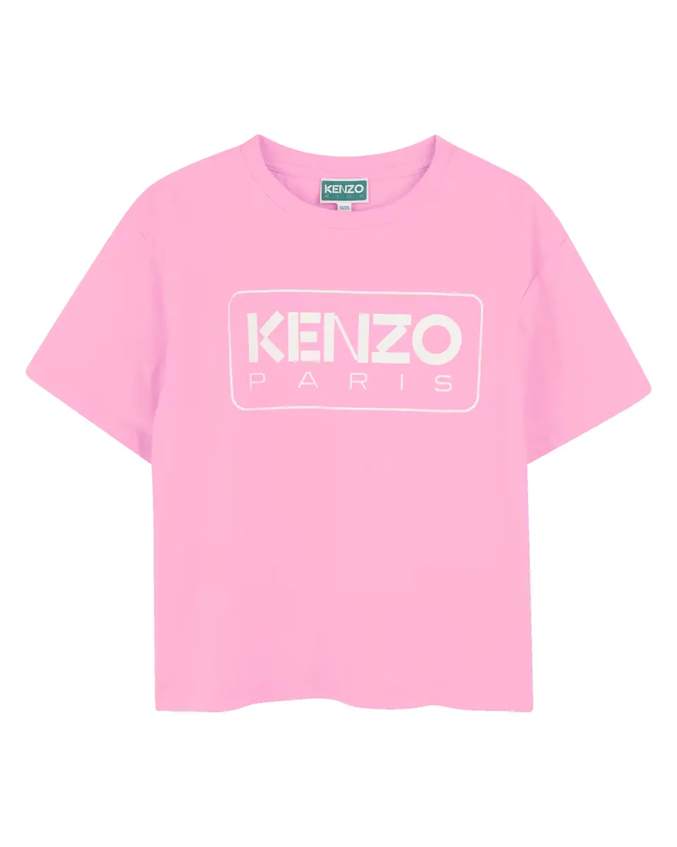 

Хлопчатобумажная футболка для девочки с логотипом спереди Kenzo Kids, цвет Rosa