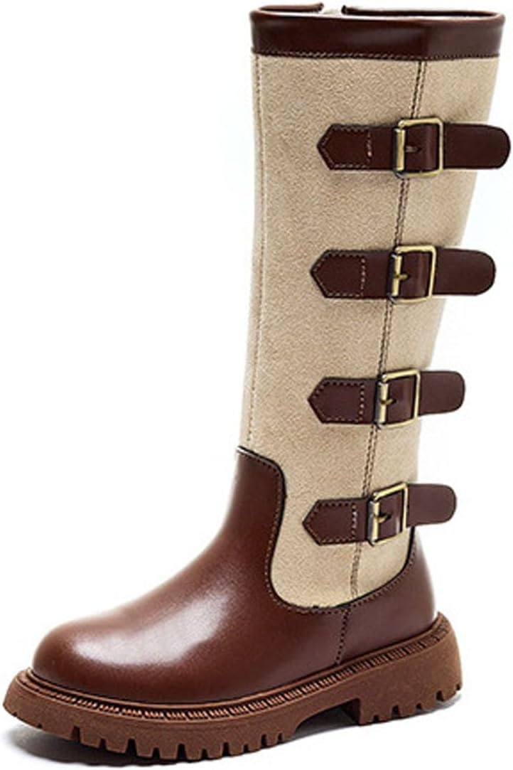 

Детские замшевые ботфорты с молнией сбоку и ремешком, панк-гот стиль, высокие ботинки для верховой езды, мода осень-зима, длинные ботинки, размер 4-12 лет Generic, #01 Brown