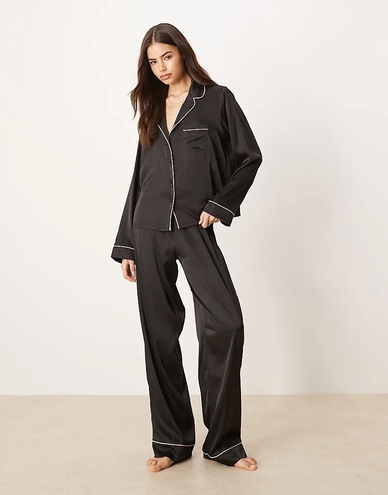 

Пижамный комплект из атласной рубашки и брюк ASOS DESIGN Tall черного цвета Asos Tall