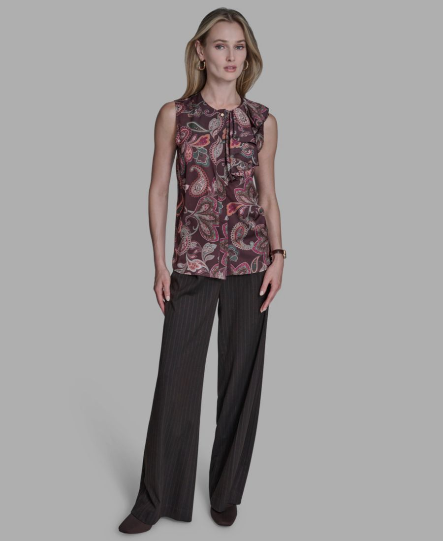 

Женская блузка с принтом и оборками на пуговицах BCBG, Chocolate Plum/orchid Bloom Multi