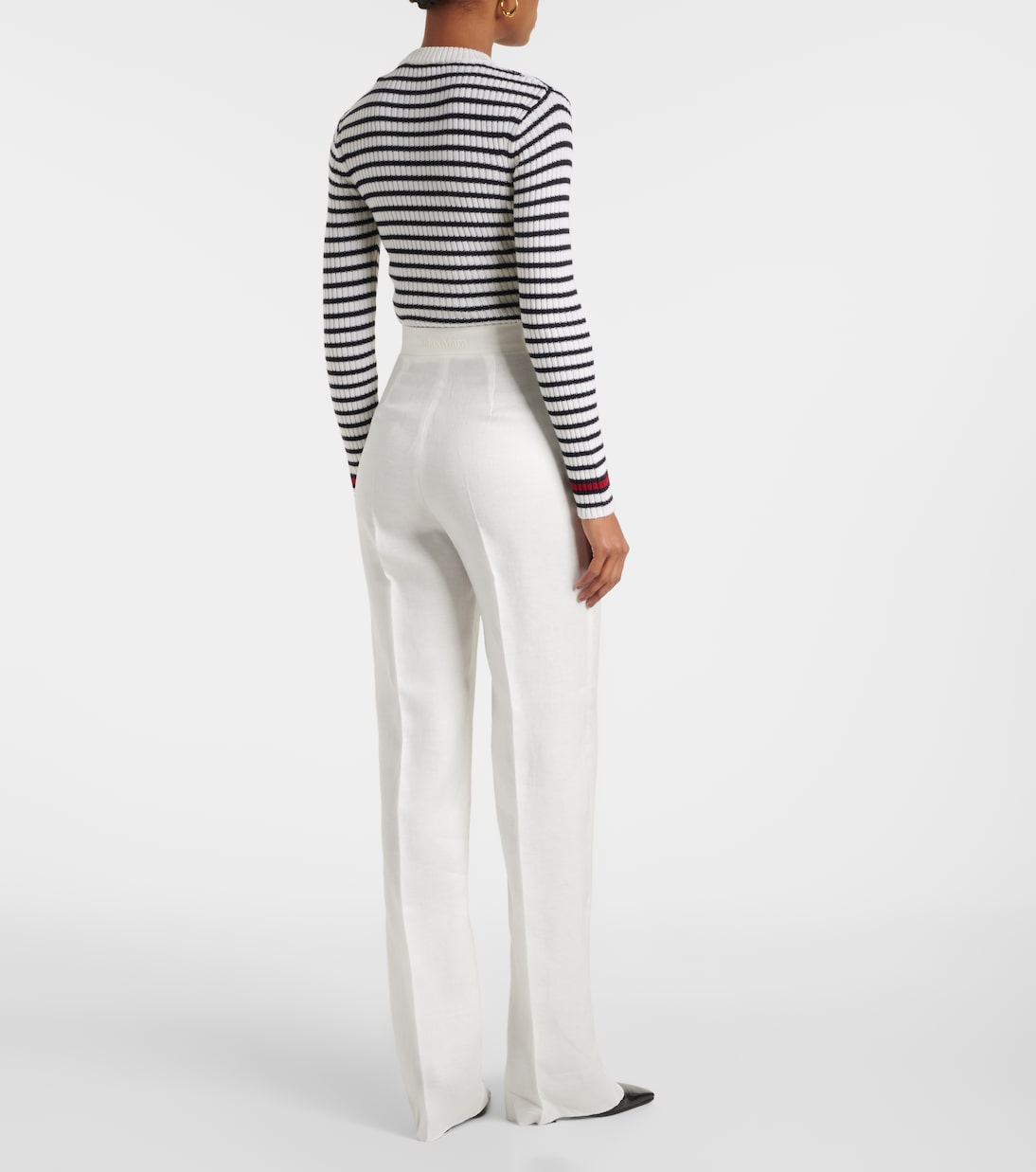 Льняные брюки Aversa с высокой талией и широкими штанинами Max Mara, Bianco — фото 3
