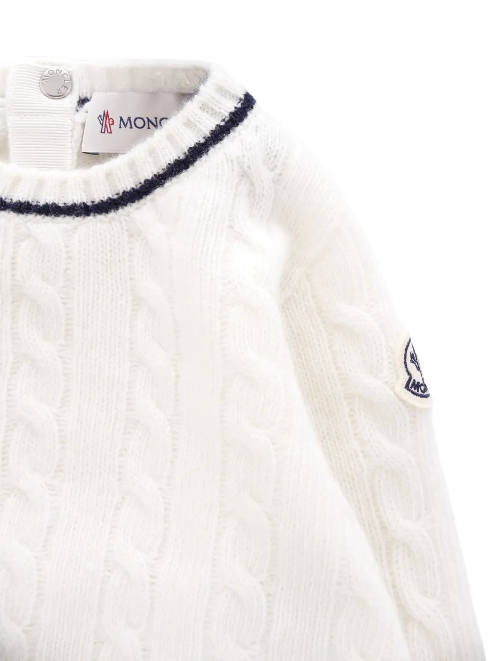 Свитер фактурной вязки с нашивкой-логотипом Moncler Enfant, белый — фото 3