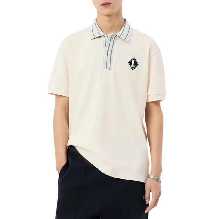 Поло Lacoste с воротником, умеренный крой, Cream белый — фото 4