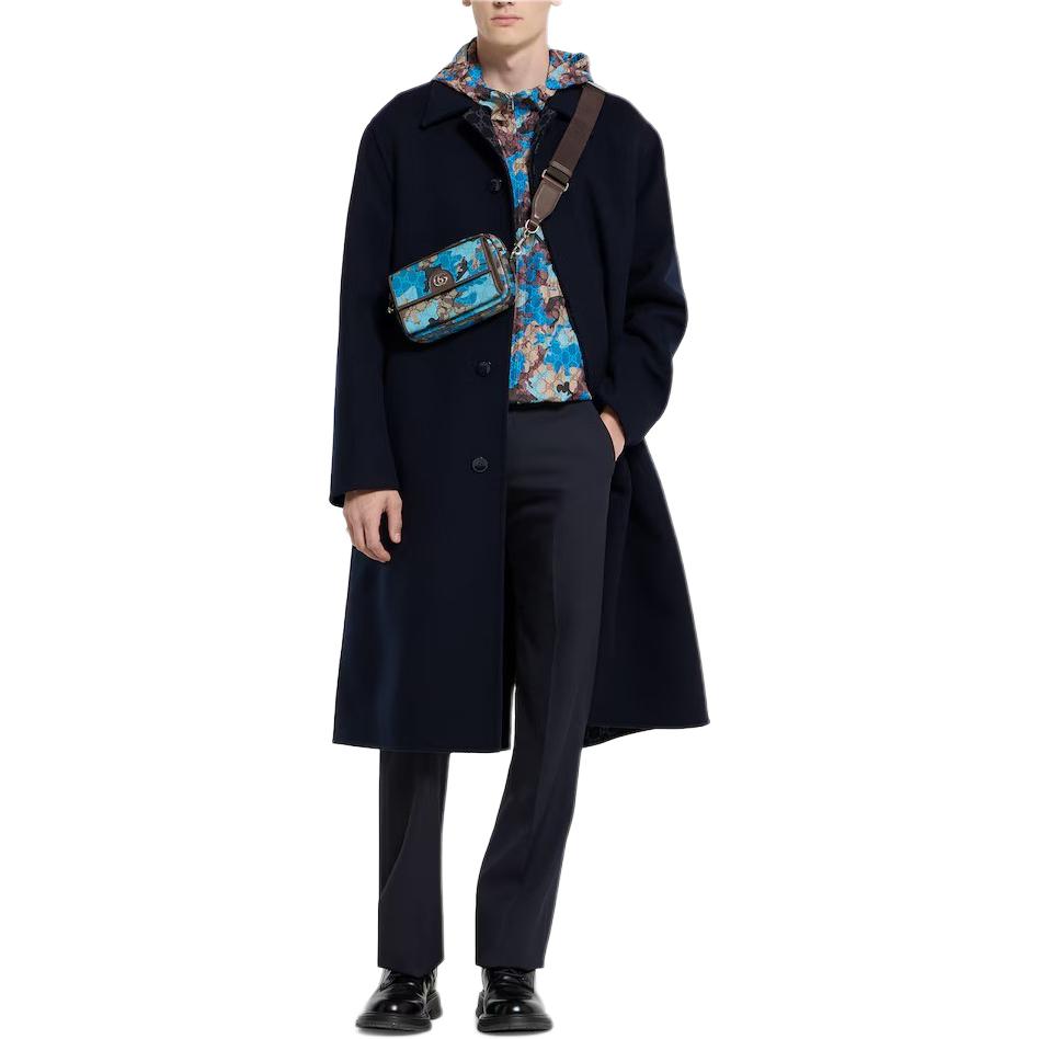 Шерстяные габардиновые брюки с вышивкой GUCCI, темно-синий — фото 4